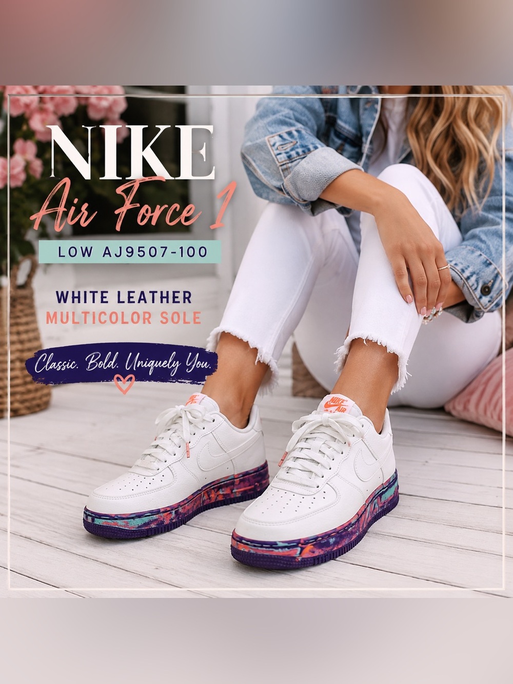Nike Air Force 1 Low AJ9507-100 White Multicolor Sole Women’s 7.5